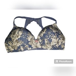 CACIQUE UPLIFT PLUNGE SIMPLY WIREFREE BLUE FLORAL T-SHIRT BRA 44D